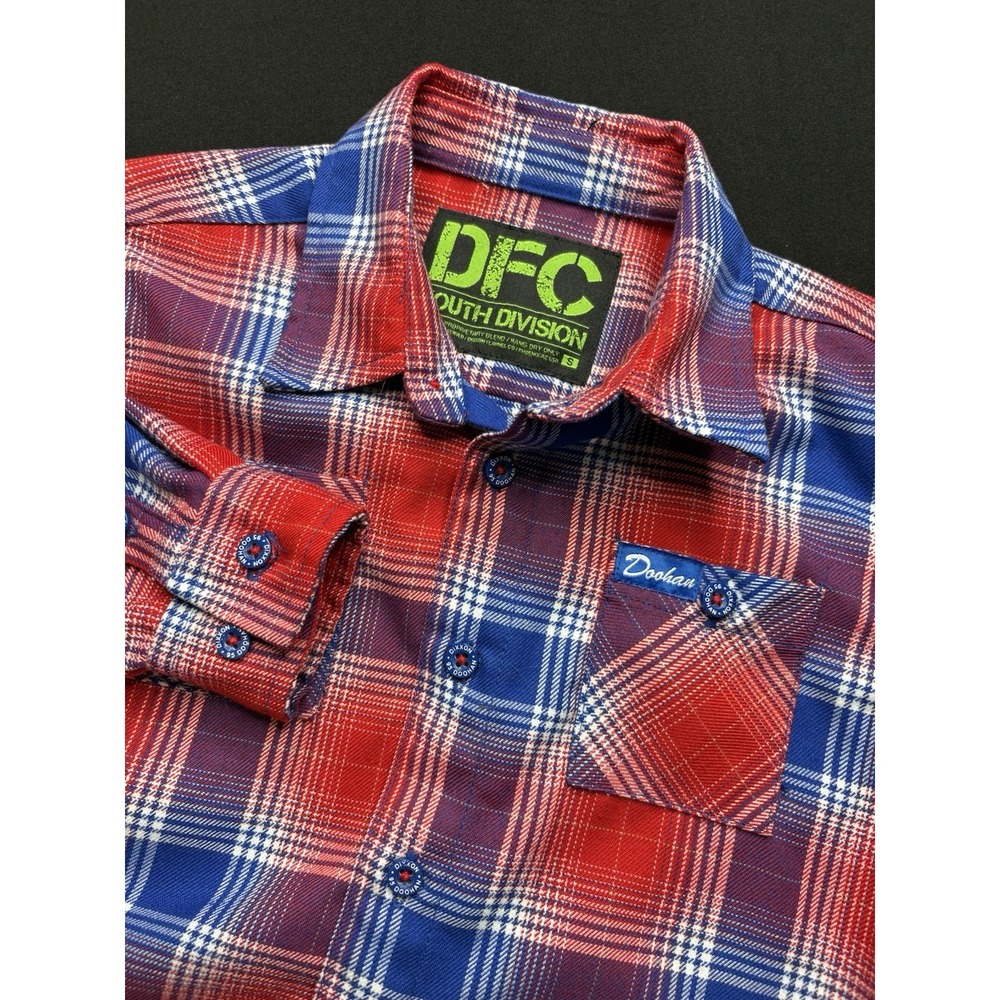 Dixxon DFC Youth Division Flannel Shirt Boys Size Small Mick Doohan Plaid Red